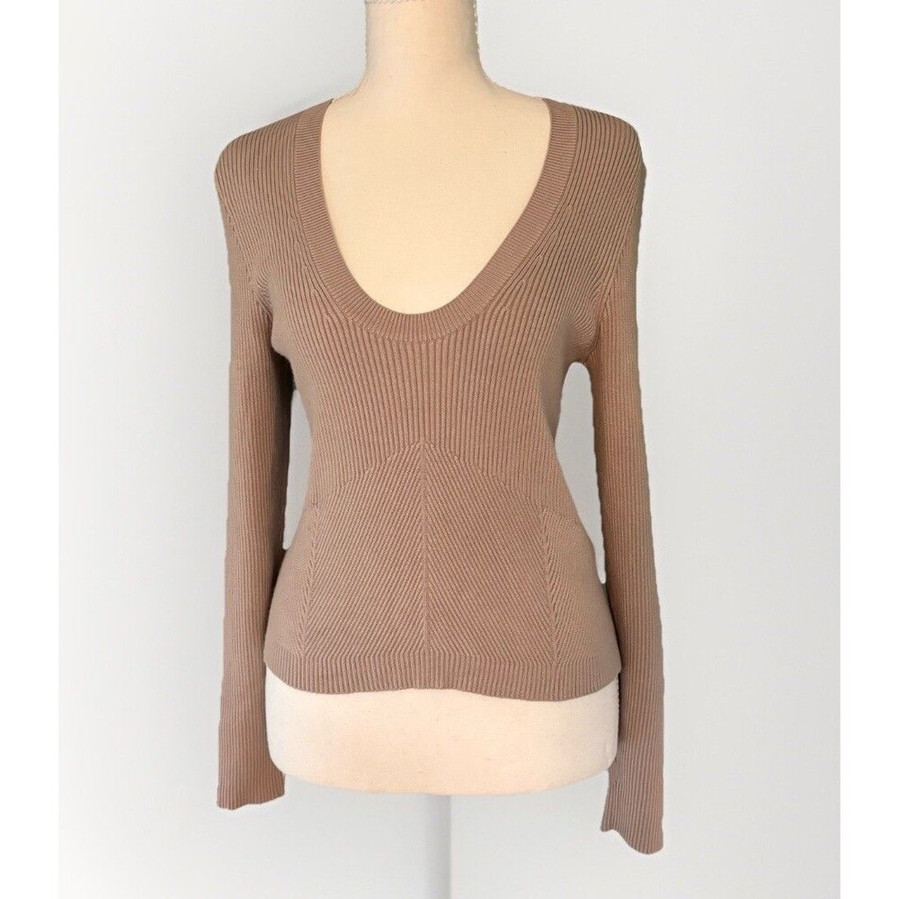 Abercrombie & Fitch Ribbed Scoop Neck Sweater Top Neutral Beige Size L